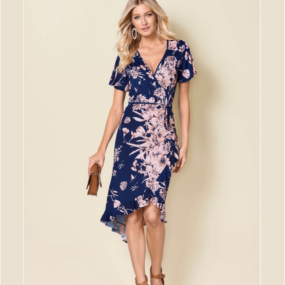 Blue floral wrap dress.            NWOT